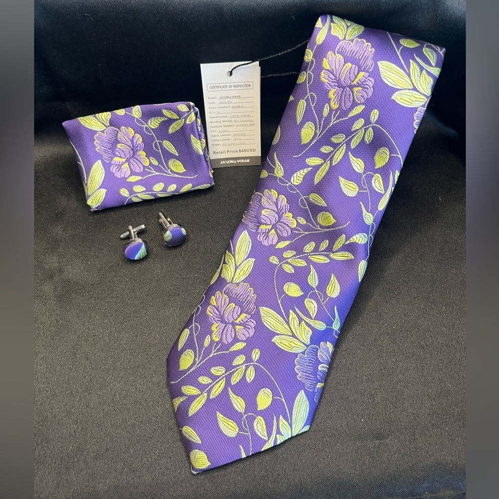 Silk Floral Purple Tie Set-NWT-